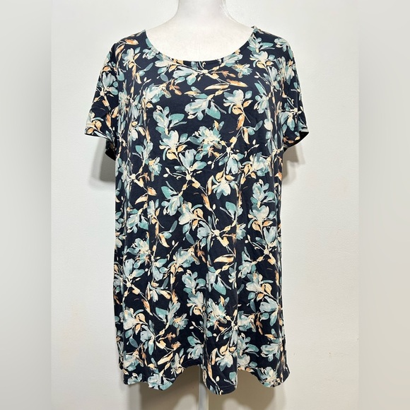 Pure Jill by J Jill 100% Pima Cotton Floral Elliptical Scoop Neck Tee Shirt - Picture 1 of 7